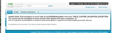 Screenshot: Validation Error message